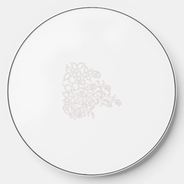 Pale Grey, Milk White, floral design Wireless Charger (Front)