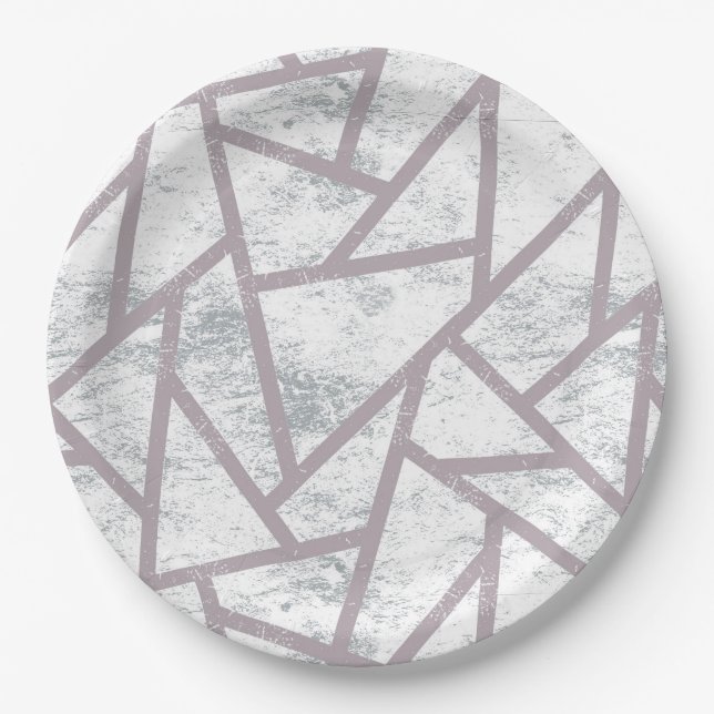 Pale grey mosaic pattern paper plates (Front)
