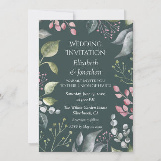 Pale Grey & Red Leaves Custom Wedding Invitation
