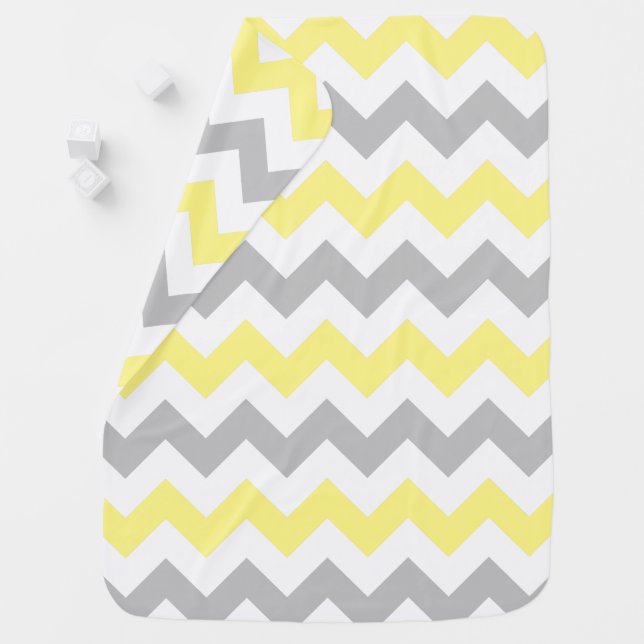 Pale Grey Yellow and White Chevron Pattern Baby Blanket (In Situ)