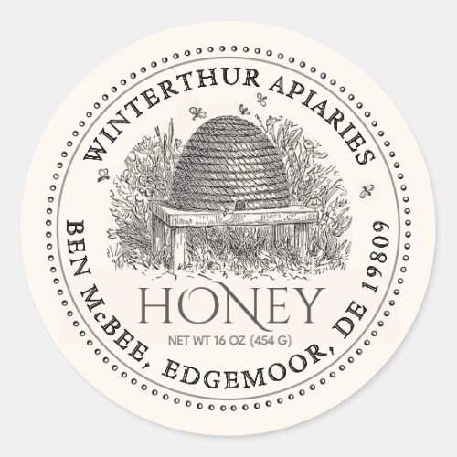 Pale Ivory Honey Jar Label Vintage Skep 