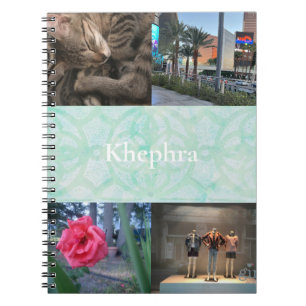 Pale Jade Batik Collage and Name Notebook