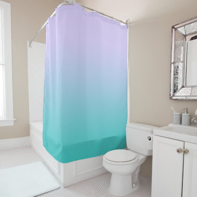 Pale Lavender and Turquoise Gradient Shower Curtain (In Situ)