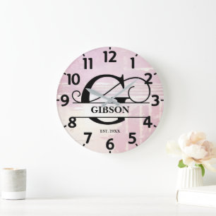 Pale Lavender Distressed G Monogram Large Clock