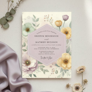 Pale Lavender Floral Whimsical Wedding Invitation