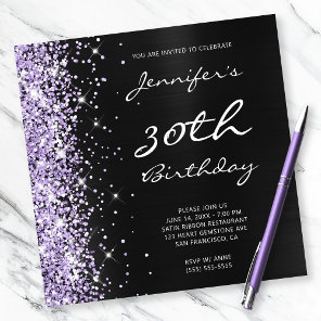 Pale Lavender Glitter Black Foil 30th Birthday Invitation