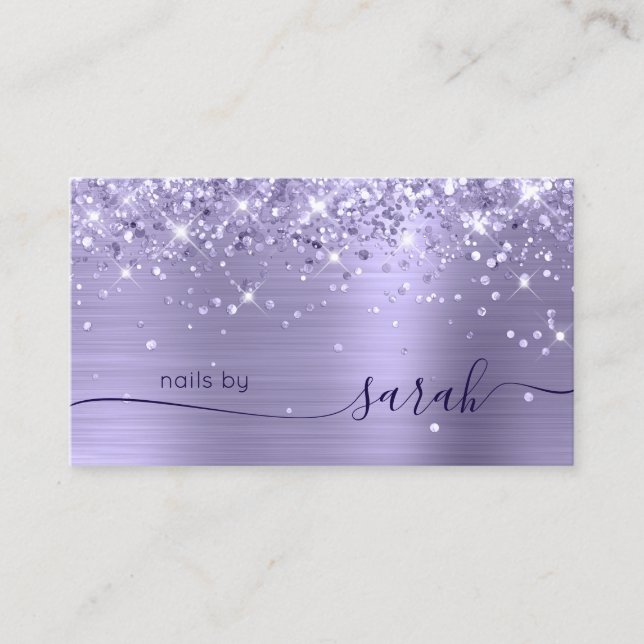 Pale Lavender Glittery Glam Stylish Signature Business Card (Front)