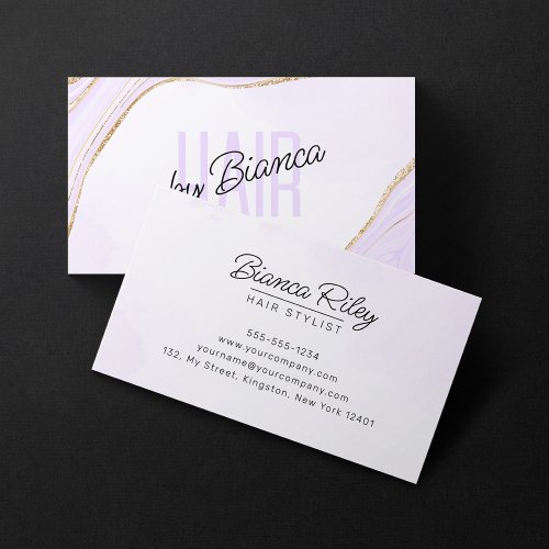 Pale Lavender Gold Glitter Agate Hairstylist Salon Business Card