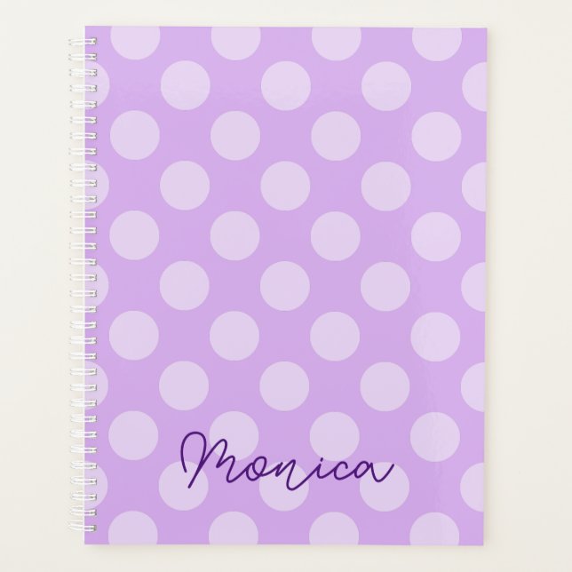Pale Lavender Polka Dot Planner (Front)