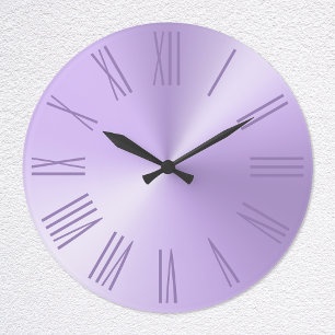 Pale Lavender Purple Ombre Foil Roman Numerals Large Clock