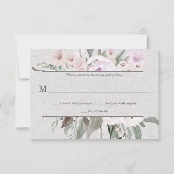 Pale Lavender Sage Pink Floral - Green Text Rsvp Card by dmboyce at Zazzle