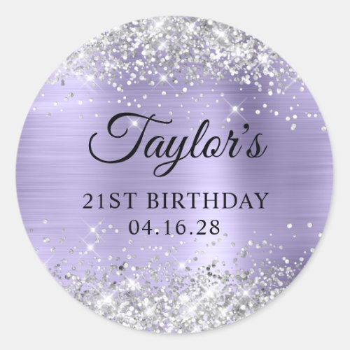 Pale Lavender Silver Glittery Foil 21st Birthday Classic Round Sticker