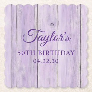 Pale Lavender Wood Grain 50th Birthday Paper Coaster