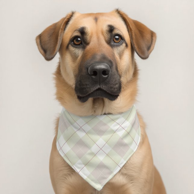 Pale Light Green And Mauve Pink Plaid Pet Bandana Collar (Dog 2)