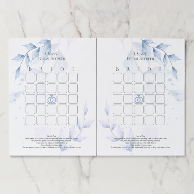 Pale Lilac and Dusty Blue Foliage  Bridal Bingo Paper Pad (Front)