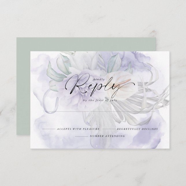 Pale Lilac BOHO Floral Reply RSVP Card (Front/Back)