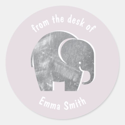 Pale Lilac Purple Elephant Kids Personalized Classic Round Sticker