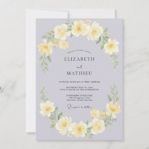Pale Lilac Yellow Rose Wedding Invitation