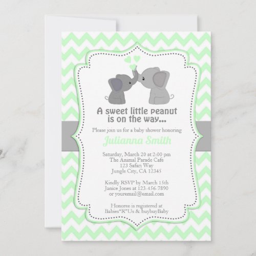 Pale Lime Elephant Baby Shower Invitation Chev 473