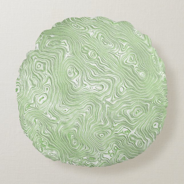 Pale Lime Green Abstract Moiré Rippled Pattern Round Pillow (Front)