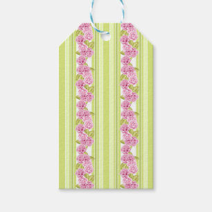 PALE LIME GREEN STRIPES & DELICATE PINK FLOWERS GIFT TAGS