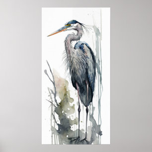 Pale Majesty Great Blue Heron Standing Swamp AI Poster
