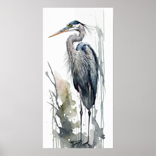 Pale Majesty Great Blue Heron Standing Swamp AI Poster