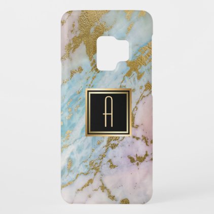 Pale Marble Gold Turquoise Monogram Case-Mate Samsung Galaxy S9 Case