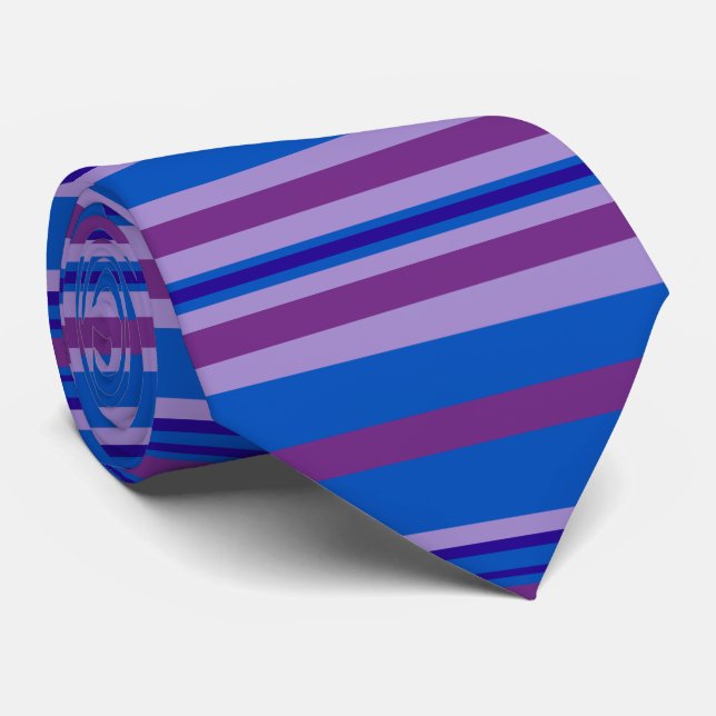 Pale Mauve Deep Purple Light Blue Navy Stripes Neck Tie (Rolled)