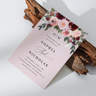 Pale Mauve Elegant Floral Wedding   Photo + QR Invitation