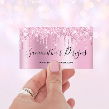 Pale Mauve Pink Glitter Drips Ombre Online Store Business Card by annaleeblysse at Zazzle