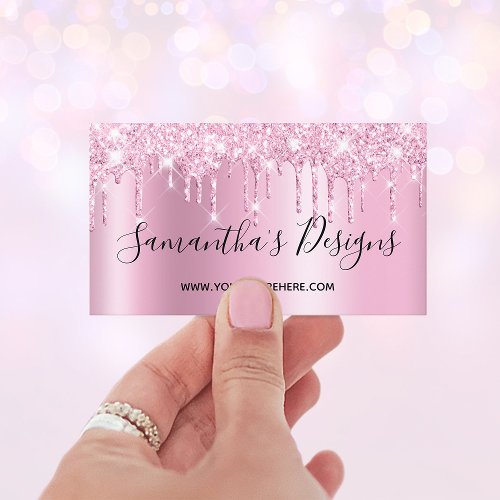 Pale Mauve Pink Glitter Drips Ombre Online Store Business Card