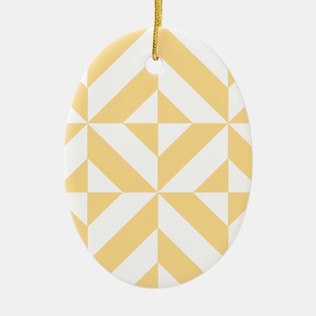 Pale Melon Geometric Deco Cube Pattern Ceramic Ornament (Front)