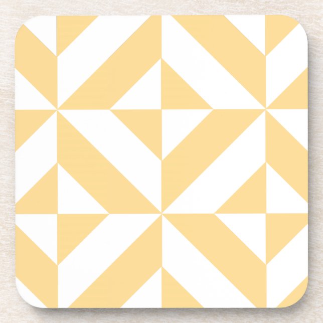 Pale Melon Geometric Deco Cube Pattern Coaster (Front)