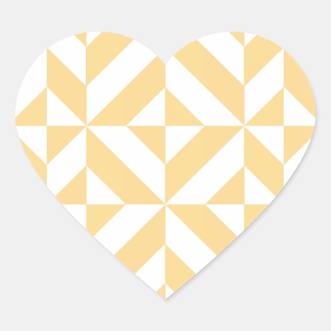 Pale Melon Geometric Deco Cube Pattern Heart Sticker (Front)