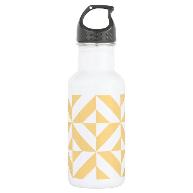Pale Melon Geometric Deco Cube Pattern Stainless Steel Water Bottle (Front)