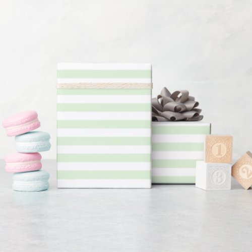 Pale Milky Jade Green and White Striped Pattern Wrapping Paper