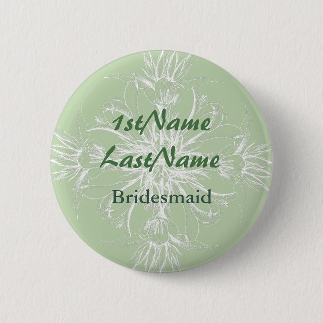 Pale Mint and White Floral ID Badge Pinback Button (Front)
