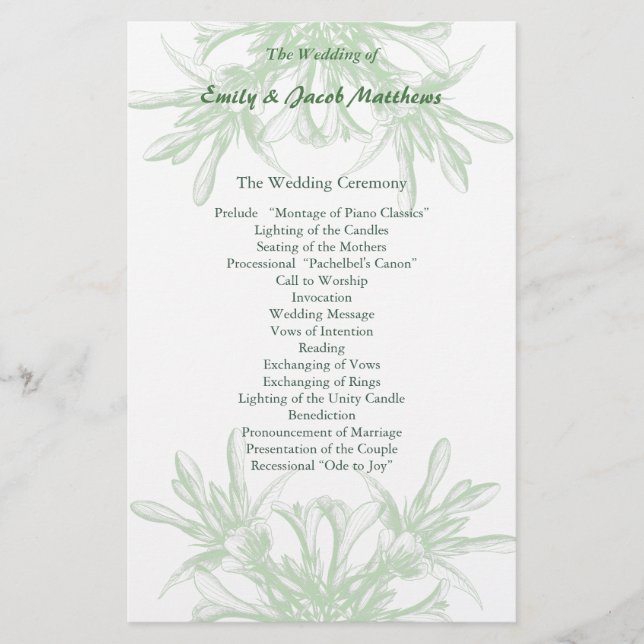 Pale Mint and White Floral Wedding Program (Front)