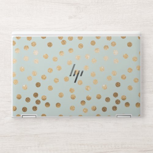 Pale Mint Blue and Gold Glitter City Dots HP Laptop Skin