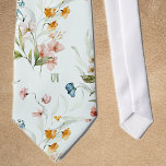 Pale Mint Cream, Initials, Colorful Floral Neck Tie<br><div class="desc">Standard size tie featuring a colorful Dutch Golden Age floral pattern of watercolor wildflowers on a pale mint cream background. Easily change or remove the subtle monogram initials using the Template provided. Use the Design Tool to change color. The printed monogram will be centered and STRAIGHT, unlike shown in the...</div>