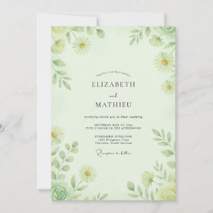 Pale Mint Daisy Eucalyptus Wedding Invitation