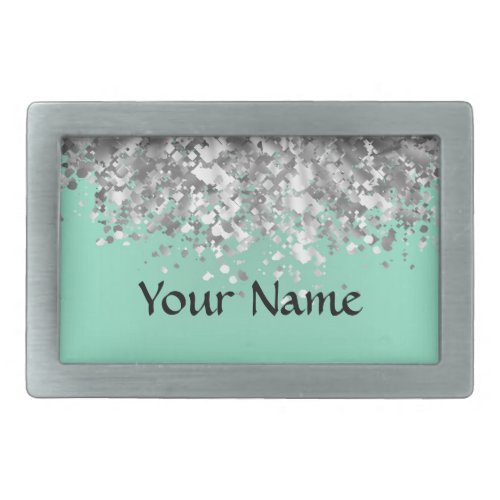 Pale mint green and faux glitter personalized belt buckle