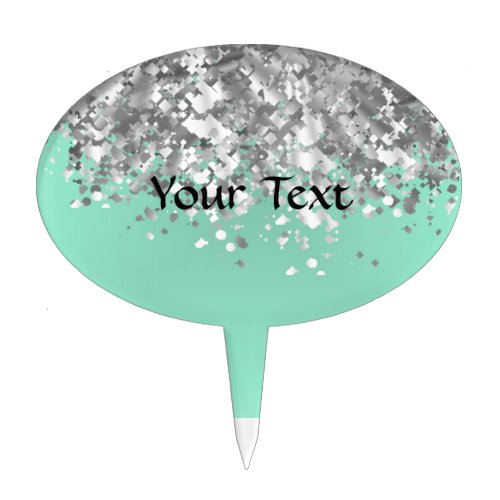 Pale mint green and faux glitter personalized cake topper