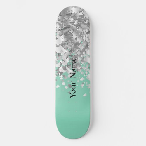 Pale mint green and faux glitter personalized skateboard deck