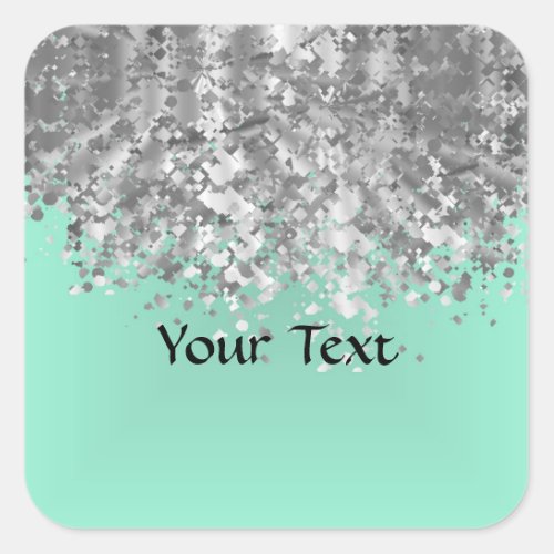 Pale mint green and faux glitter personalized square sticker