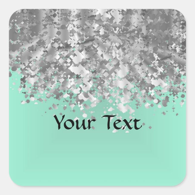 Pale mint green and faux glitter personalized square sticker (Front)