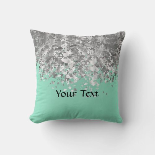 Pale mint green and faux glitter personalized throw pillow