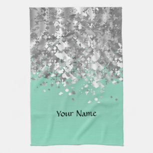 Pale mint green and faux glitter personalized towel
