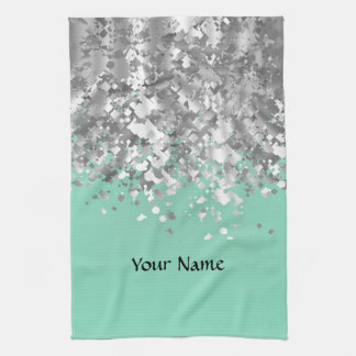 Pale mint green and faux glitter personalized towel